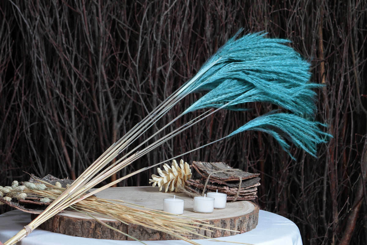 Dried Light Blue &quot;Fluffy Silver Grass&quot; in a 10 stem bunch